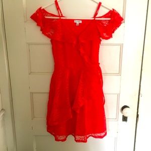 Cute Red Lace Ruffle Salsa Dress